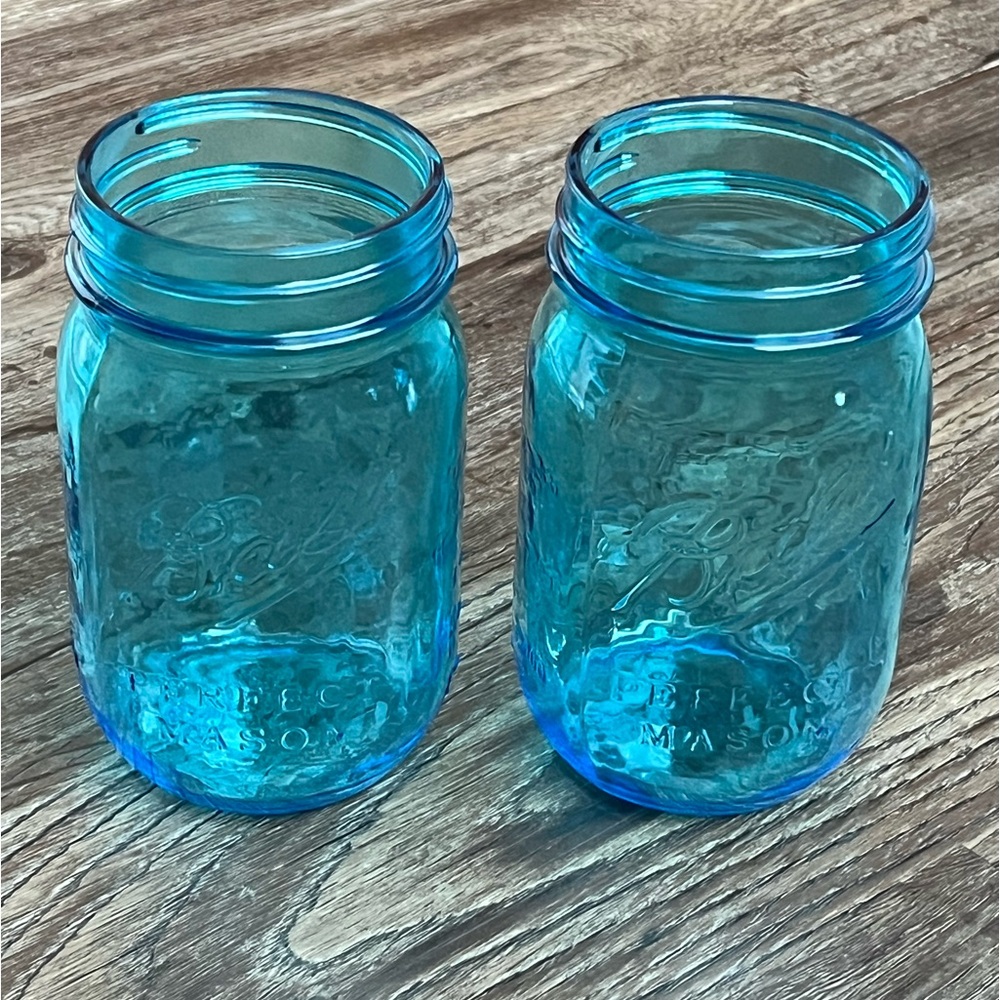 Blue Glass Ball Perfect Mason 1913- 1915 American Heritage Jars Set of 2